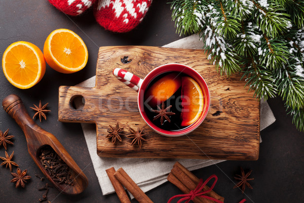Noël vin ingrédients haut vue arbre Photo stock © karandaev