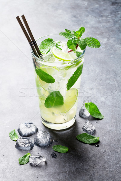 Mojito koktél sötét kő asztal gyümölcs Stock fotó © karandaev