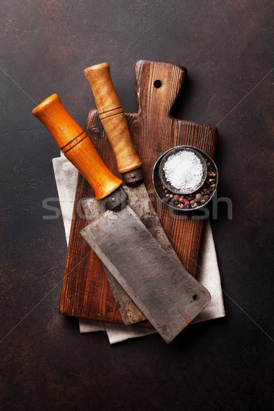 Slager vintage vlees messen specerijen steen Stockfoto © karandaev