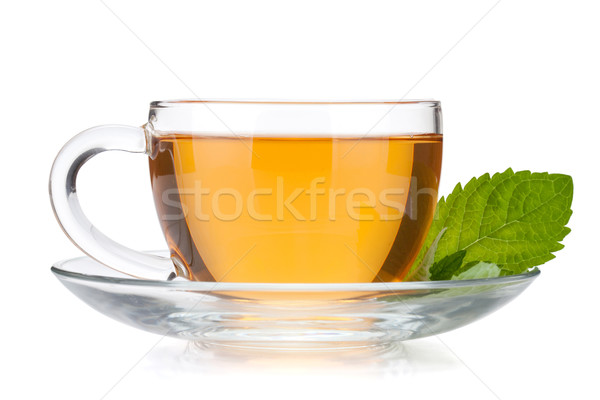 Сток-фото: Кубок · чай · мята · листьев · изолированный · белый