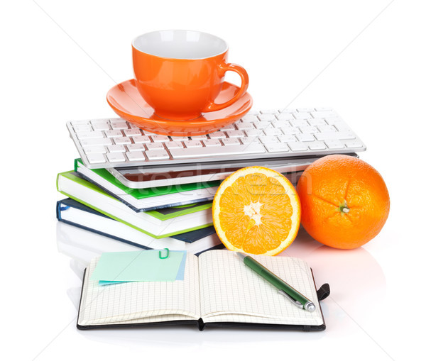 Orange Früchte Kaffeetasse Bürobedarf Schwerpunkt Merkzettel Stock foto © karandaev