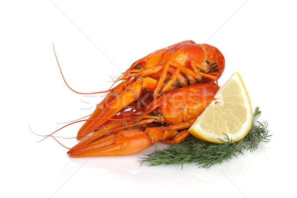 Boiled crayfish with lemon slice and dill Stock photo © karandaev