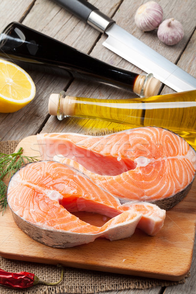 Stock photo: Salmon, spices and condiments