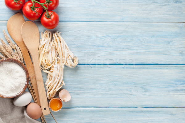 Foto d'archivio: Pasta · cottura · ingredienti · legno · tavolo · da · cucina · top