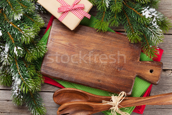 Christmas cooking table, gift box and utensils Stock photo © karandaev