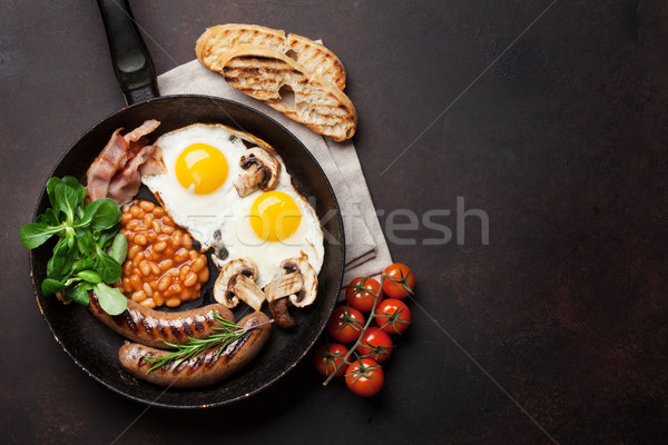 Foto stock: Inglês · café · da · manhã · frito · ovos · salsichas · bacon