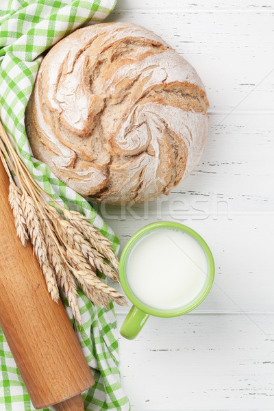 Homemade crusty bread and milk Stock photo © karandaev