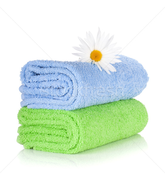 Foto stock: Azul · verde · toalhas · camomila · flor · isolado