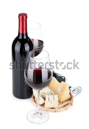 [[stock_photo]]: Vin · rouge · bouteille · verres · tire-bouchon · thermomètre · isolé