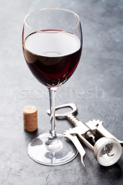 Vin rouge verre tire-bouchon pierre vin fond Photo stock © karandaev