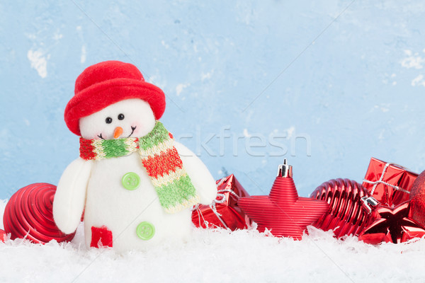 Christmas background with snowman and decor Stock photo © karandaev