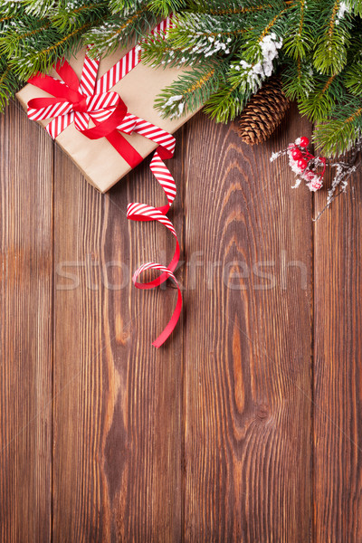 Weihnachten Geschenkbox Holz Schnee Wecker Stock foto © karandaev