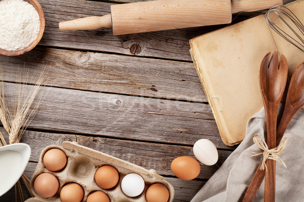 Stock photo: Vintage recipe book, utensils and ingredients