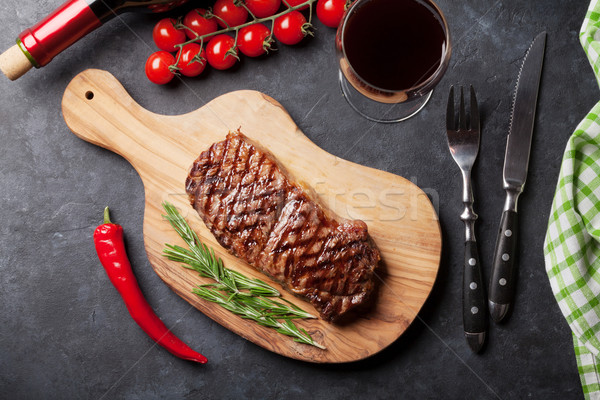 Stock foto: Gegrillt · Steak · Rotwein · Stein · Tabelle · top