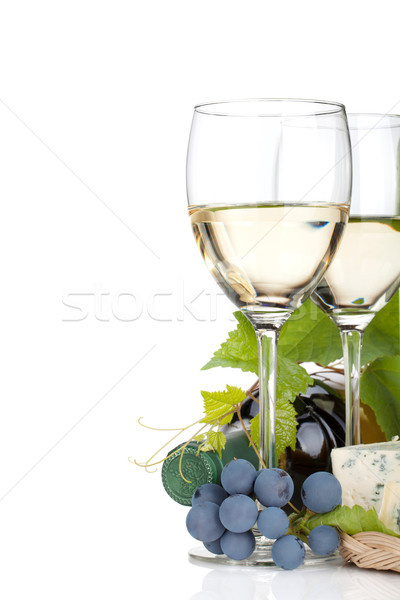 White wine, cheese and grape Stock photo © karandaev