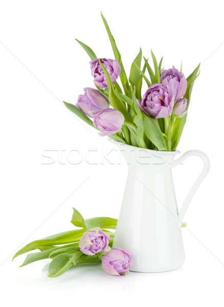 Pink tulips bouquet in pitcher Stock photo © karandaev