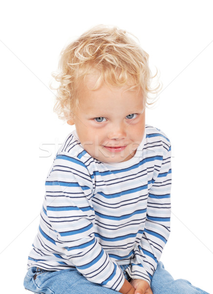 Blanco pelo rizado ojos azules bebé aislado sonrisa Foto stock © karandaev