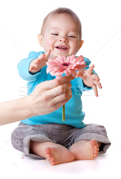Smiling baby and flower Stock photo © karandaev