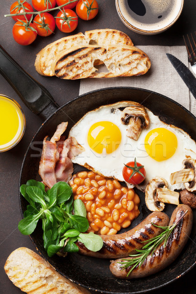 Englisch Frühstück Eier Würstchen Speck Stock foto © karandaev