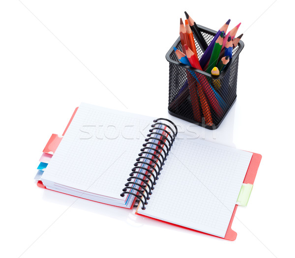 Colorato matite ufficio notepad isolato bianco Foto d'archivio © karandaev