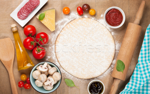 Stock fotó: Pizza · főzés · hozzávalók · felső · kilátás · copy · space