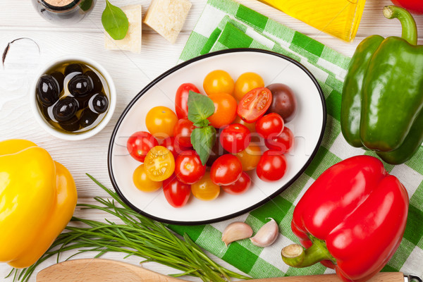 Stockfoto: Italiaans · eten · koken · ingrediënten · groenten · kaas · specerijen