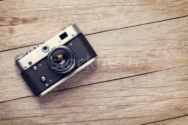 [[stock_photo]]: Table · en · bois · vintage · film · caméra · haut