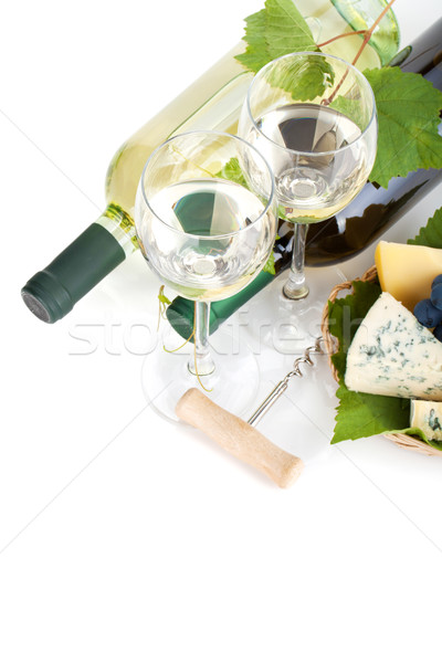 White wine, cheese and grape Stock photo © karandaev