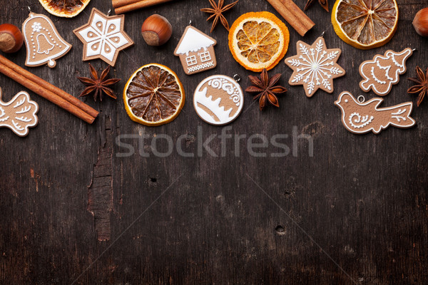 Natale pan di zenzero cookies legno top view Foto d'archivio © karandaev