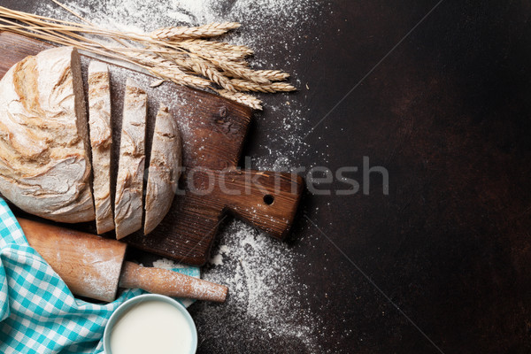 Homemade crusty bread and milk Stock photo © karandaev
