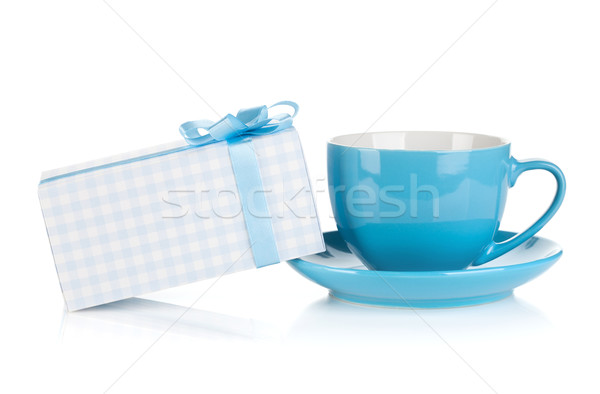 Blue coffee cup and gift box with bow Stock photo © karandaev