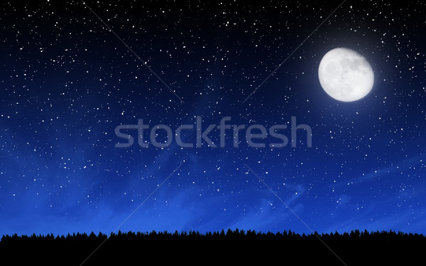 深 夜空 許多 明星 森林 月亮 商業照片 © karandaev