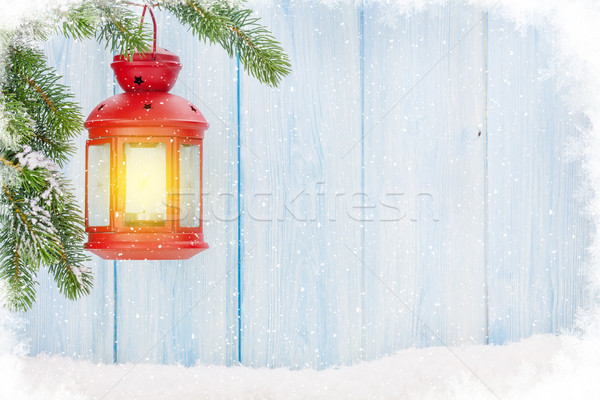 Noël bougie lanterne branche neige [[stock_photo]] © karandaev