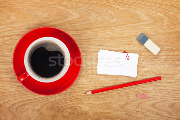 Névjegyek iroda asztal készlet kávéscsésze fa Stock fotó © karandaev