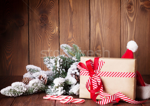 Stock fotó: Karácsony · ajándék · doboz · mikulás · kalap · fa · asztal · természet