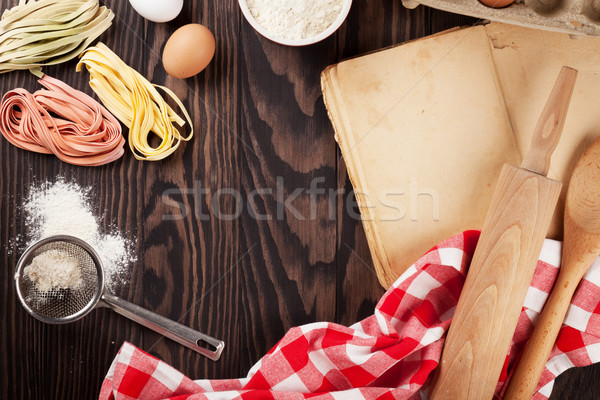 Házi készítésű tészta főzés kellékek klasszikus könyv Stock fotó © karandaev