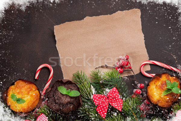 [[stock_photo]]: Noël · carte · de · vœux · noël · arbre · muffins