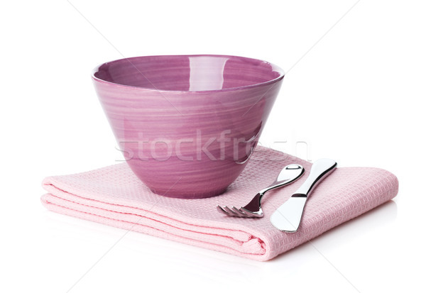 [[stock_photo]]: Saladier · argenterie · cuisine · serviette · isolé · blanche