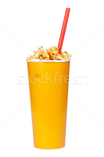 Foto stock: Palomitas · de · comida · rápida · beber · taza · aislado · blanco