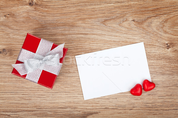 Blank valentines greeting card and small red gift box Stock photo © karandaev