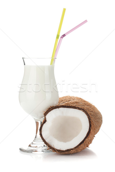 Stockfoto: Kokosnoot · room · cocktail · kokosnoten · geïsoleerd · witte