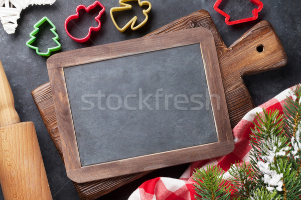 Christmas cooking utensils and snow tree Stock photo © karandaev