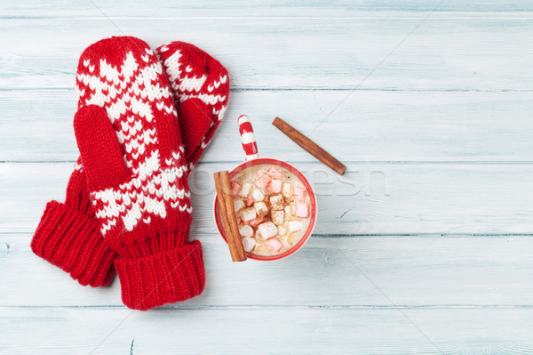 Mittens and hot chocolate with marshmallow Stock photo © karandaev