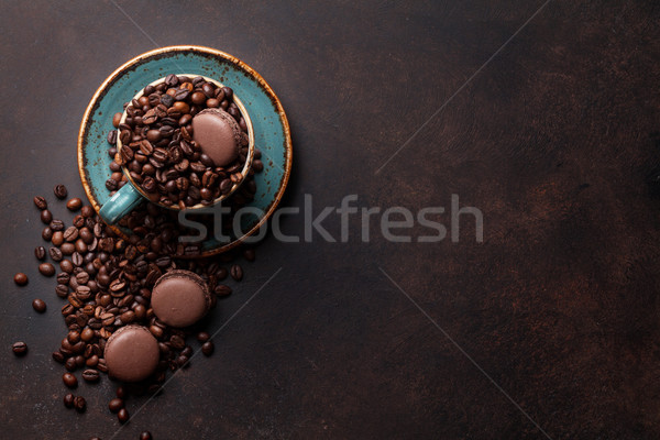 [[stock_photo]]: Tasse · de · café · fèves · pierre · haut · vue