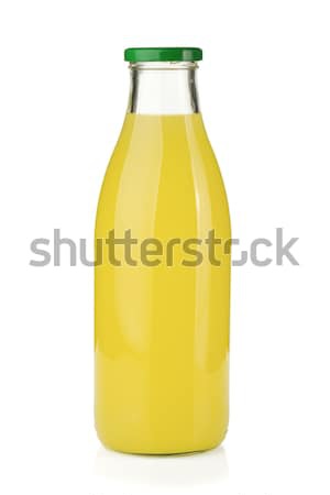 Foto stock: Limão · suco · garrafa · vidro · isolado · branco