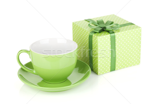 Green coffee cup and gift box with bow Stock photo © karandaev