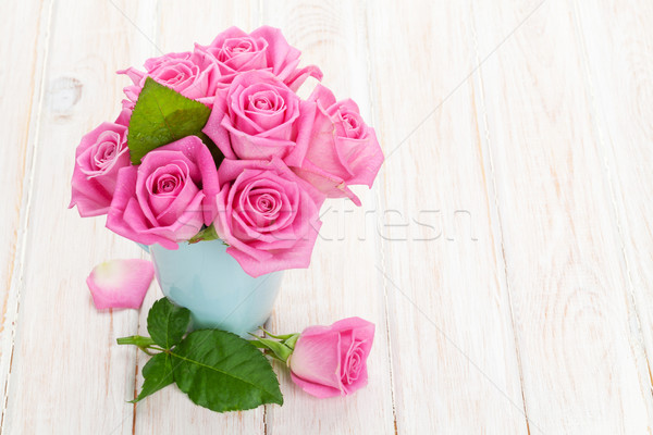 Fresh spring garden pink roses bouquet Stock photo © karandaev