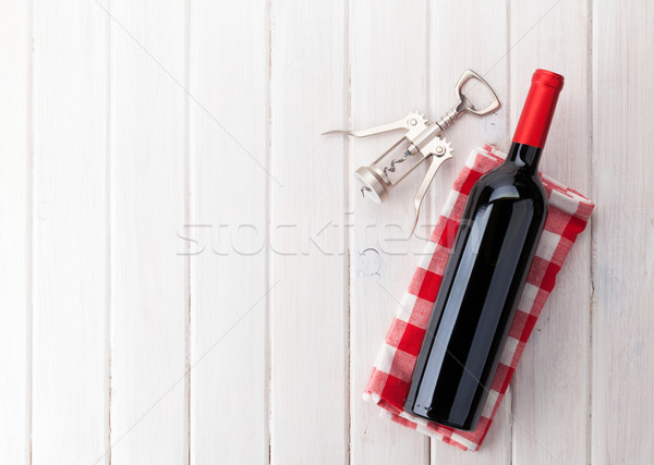 赤ワイン ボトル コークスクリュー 白 木製のテーブル コピースペース ストックフォト © karandaev