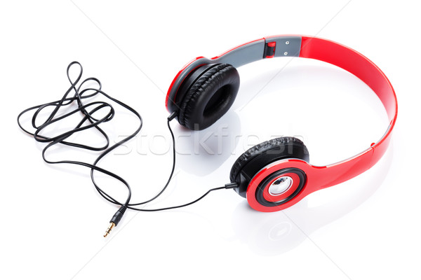 [[stock_photo]]: Casque · isolé · blanche · technologie · fond · rouge