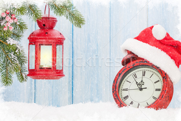 Рождества свечу фонарь будильник Hat Сток-фото © karandaev
